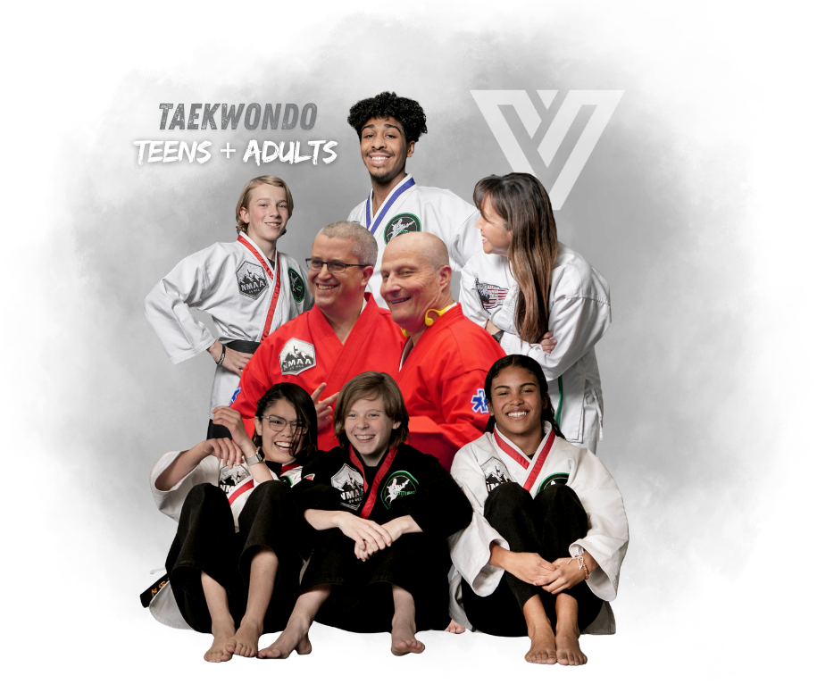 Venture Martial Arts Taekwondo for teens and adults showcasing diverse participants.