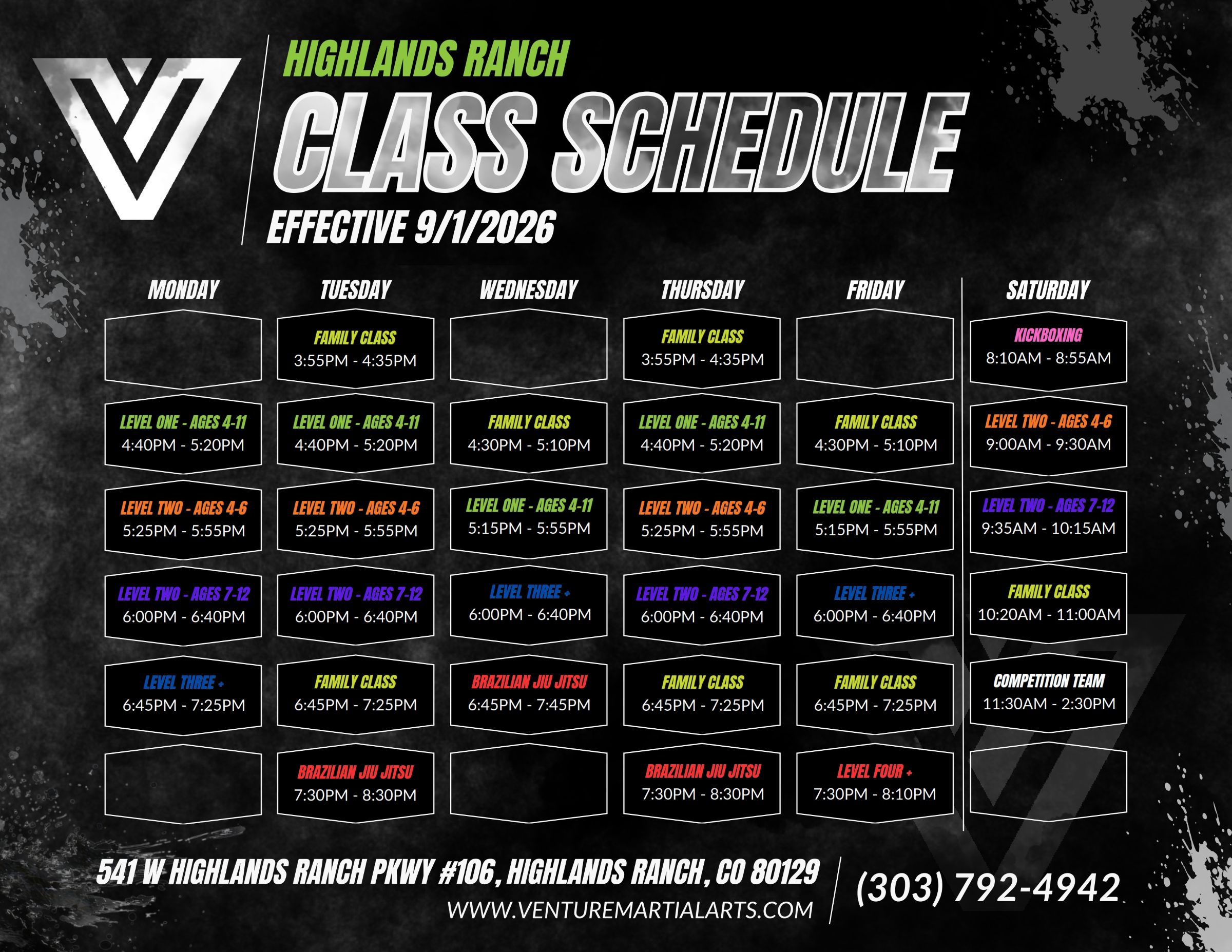 Venture Highlands Ranch Schedule for 2026-2027